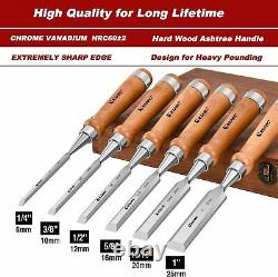 6pcs Wooden Chisel Set for Woodworking CRV Steel Walnut Handle with Wooden Box