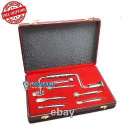 7 Pcs Hudson Hand Drill Brace Instruments Set With Wooden Box