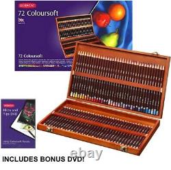 72 Colours Derwent Coloursoft Colouring Pencils + DVD WOODEN BOX Set Art Drawing