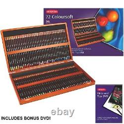 72 Colours Derwent Coloursoft Colouring Pencils + DVD WOODEN BOX Set Art Drawing