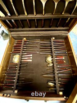 89 Piece Vintage Thaila Dinner Flatware Cutlery Set Bronze Brass With Wooden Box