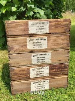 A Set Of 5 Vintage Wooden Bulb Boxes Crates Trays British Bulb Company Spalding