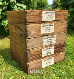 A Set Of 5 Vintage Wooden Bulb Boxes Crates Trays British Bulb Company Spalding