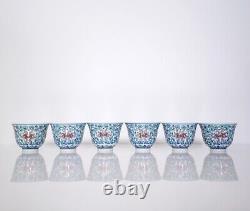 A Set of Six'Doucai''Lotus' Cups with a Fitted Wooden Box