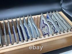 A Set of Vintage French Educational Metal Printing Stamps of Fruits Wooden Box