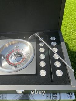 A Stunning high quality metal Roulette Wheel Set with wooden Presentation Box