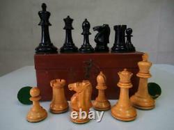 ANTIQUE CHESS SET BCC STAUNTON PATTERN K 81 mm + ORIG BOX NO BOARD