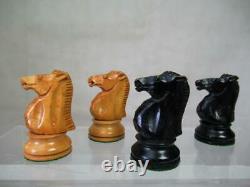 ANTIQUE CHESS SET BCC STAUNTON PATTERN K 81 mm + ORIG BOX NO BOARD