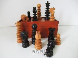 ANTIQUE CHESS SET CALVERT STYLE BY RICHARD WHITTY K 85mm AND BOX NO BOARD