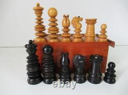 ANTIQUE CHESS SET CALVERT STYLE BY RICHARD WHITTY K 85mm AND BOX NO BOARD