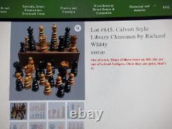 ANTIQUE CHESS SET CALVERT STYLE BY RICHARD WHITTY K 85mm AND BOX NO BOARD