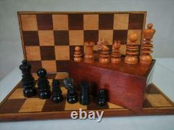 ANTIQUE CHESS SET LIBRARY ST GEORGE BY DIXON K 72mm + CHESS BOX AND BOARD