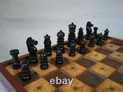 ANTIQUE TRAVEL-SAILING IMPAIRED CHESS SET ST GEORGE K 65mm AND BOX BOARD