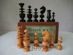 ANTIQUE-VINTAGE CHESS SET FRENCH REGENCE PATTERN K 92 mm + ORIG BOX NO BOARD