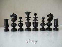 ANTIQUE-VINTAGE CHESS SET FRENCH REGENCE PATTERN K 92 mm + ORIG BOX NO BOARD