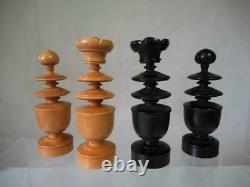 ANTIQUE-VINTAGE CHESS SET FRENCH REGENCE PATTERN K 92 mm + ORIG BOX NO BOARD