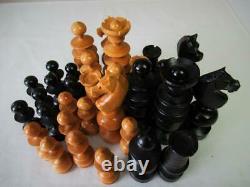 ANTIQUE-VINTAGE CHESS SET FRENCH REGENCE PATTERN K 92 mm + ORIG BOX NO BOARD