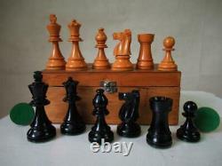 ANTIQUE VINTAGE CHESS SET HUGE FRENCH LARDY INT STAUNTON PATTERN K 115mm + BOX