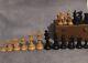 Antique Weighted Wooden Chess Set In Box Staunton Pattern Ebonised Boxwood 85mm