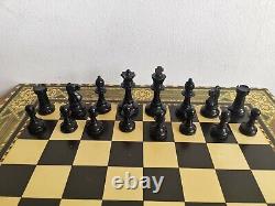 ANTIQUE vintage JAQUES CHESSMEN chess set in a wooden box