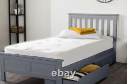 AZURE White Grey Wooden SINGLE/DOUBLE/KING Bed Frame Storage Drawers & Mattress