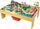 Adventure Town Wooden Train Table With Storage Boxes, Train Track Set With Woode