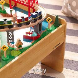 Adventure Town Wooden Train Table with Storage Boxes, Train Track Set with Woode