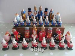 Alice In Wonderland Chess Set Painted & Complete In A Wooden Box Anne Carlton