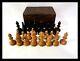 American Vintage E. S. Lowe Or Drueke Wood Carved Chess Set Felted In Wood Box
