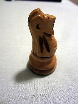 American Vintage E. S. Lowe or Drueke wood carved chess set Felted in wood box