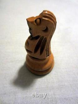 American Vintage E. S. Lowe or Drueke wood carved chess set Felted in wood box