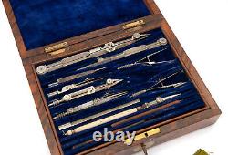 Antique Army & Navy Technical Drawing Set, Wooden Box, Geometry Maths Architects