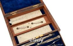 Antique Army & Navy Technical Drawing Set, Wooden Box, Geometry Maths Architects