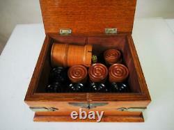 Antique Backgammon Chekers Counters Set Of 30 And Dice + Shaker + Nice Old Box