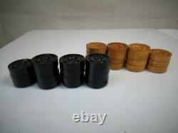 Antique Backgammon Chekers Counters Set Of 30 And Dice & Shaker + Sadeli Box