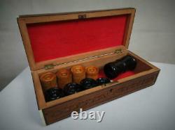 Antique Backgammon Chekers Counters Set Of 30 And Dice & Shaker + Sadeli Box