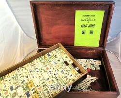 Antique Bamboo & Bone Mahjong Set in Wooden Box, 148 tiles