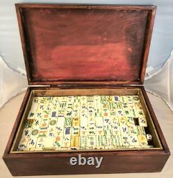 Antique Bamboo & Bone Mahjong Set in Wooden Box, 148 tiles