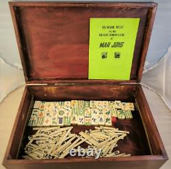 Antique Bamboo & Bone Mahjong Set in Wooden Box, 148 tiles