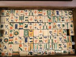 Antique Bamboo & Bone Mahjong Set in Wooden Box, 148 tiles