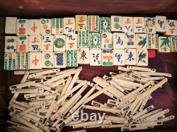 Antique Bamboo & Bone Mahjong Set in Wooden Box, 148 tiles
