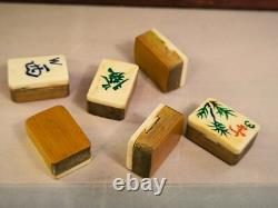 Antique Bamboo & Bone Mahjong Set in Wooden Box, 148 tiles