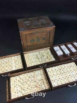 Antique Bamboo Mahjong Tile set with Beautiful Karaki Wooden Box