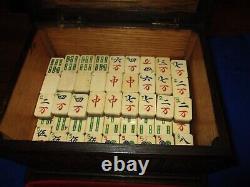Antique Bone And Bamboo Mahjong Set In Wooden Box / Mah Jong Game 148 Tiles