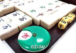 Antique Bone And Bamboo Mahjong Set In Wooden Case / Box Mah Jong / Small Tile