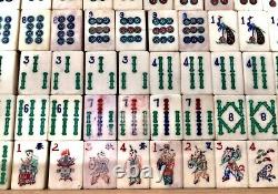 Antique Bone And Bamboo Mahjong Set In Wooden Case / Box Mah Jong / Small Tile