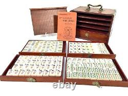 Antique Bone And Bamboo Mahjong Set In Wooden Travel Case / Box Mah Jong Game