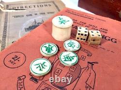 Antique Bone And Bamboo Mahjong Set In Wooden Travel Case / Box Mah Jong Game