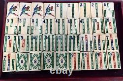 Antique Bone And Bamboo Mahjong Set In Wooden Travel Case / Box Mah Jong Game