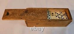 Antique Bone And Ebony Dominoes In Wooden Box Set Of 28